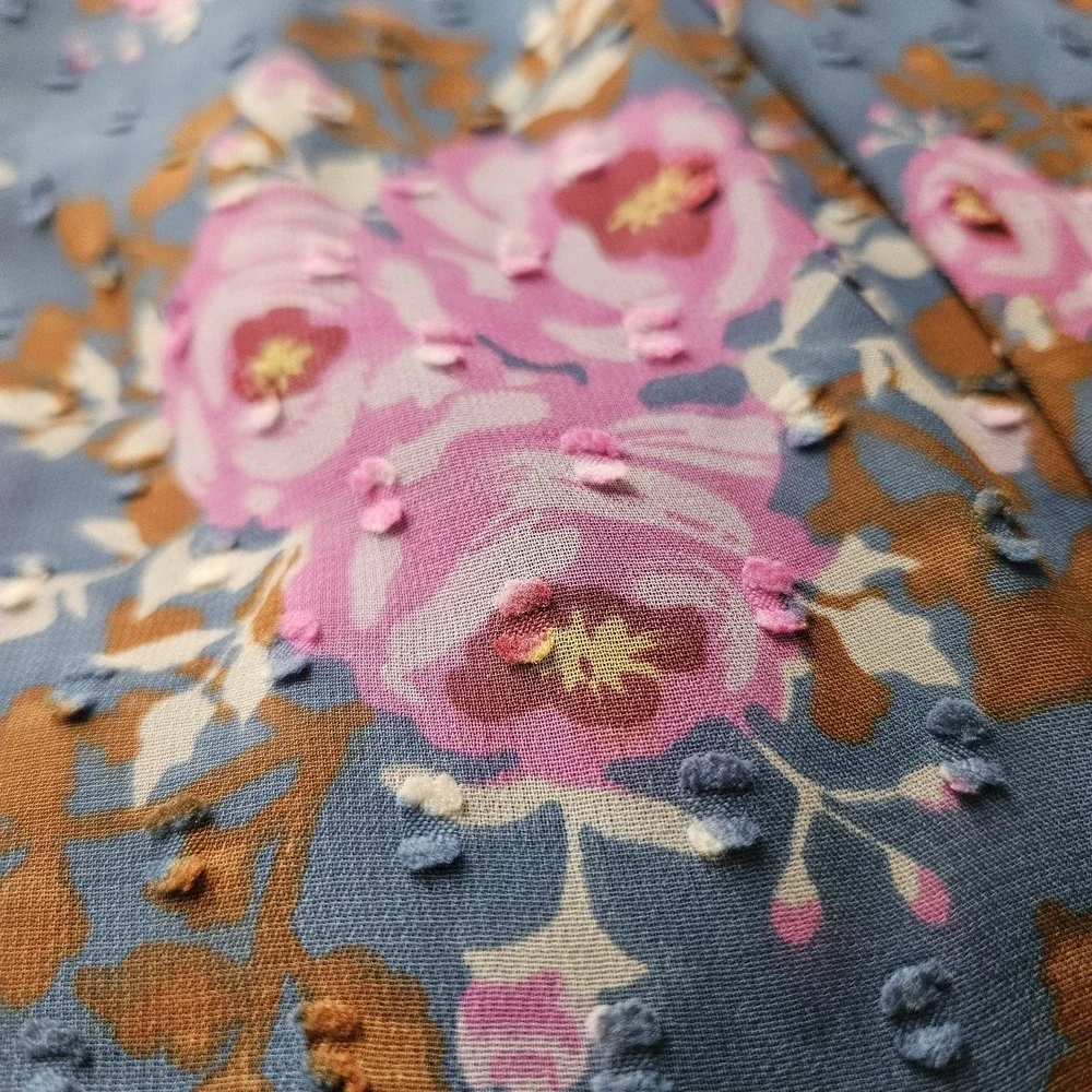 Matilda Jane Floral Flutter Twirl Dress L Women Balloon Sleeve Swiss Dot Midi Bl - Picture 10 of 11